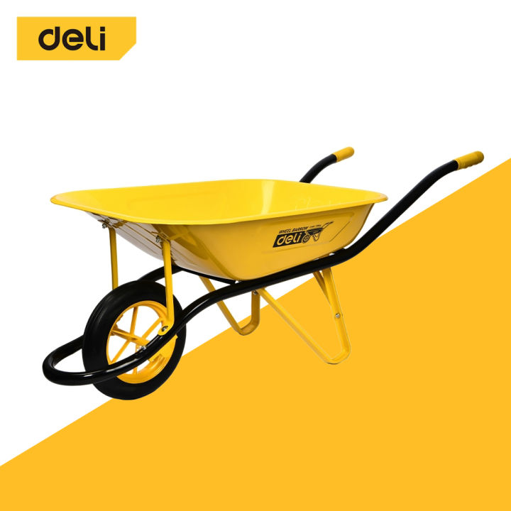 รถเข็นปูน Deli สีดำ ล้อยาง 14 นิ้ว ความจุ 65 ลิตร