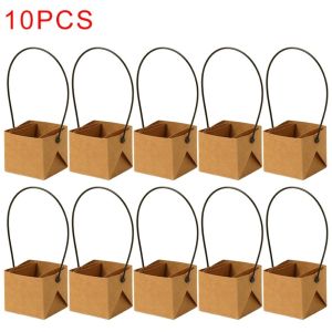 FXUP 10Pcs Có thể gấp lại Hộp trồng cây mọng nước Chống thấm nước Tay cầm để xách Hộp trồng cây cầm tay  Giấy Kraft Chậu cây làm từ giấy Kraft Trồng cây mọng nước