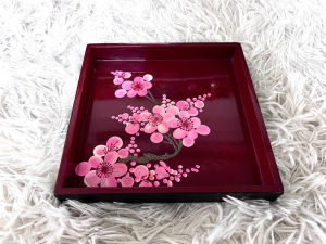 Khay sơn mài cao cấp Thanh Bình Lê KV07 size 19x19x2.5 cm Họa tiết hoa đào