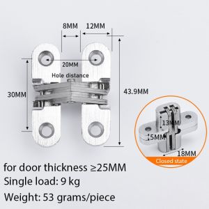 1 Pair Stainless Steel Cross Concealed Hinges Invisible Hinges for Cabinet Folding Door