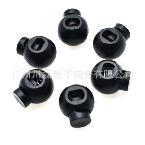 [h] Black Plastic round Spring Fastener   Single Hole Pig Nose Button   Elastic Ball String Clip   Drawstring with Adjustable Buckle