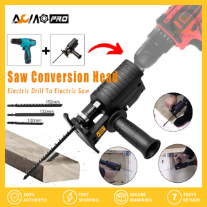 AumoPro Multifunctional Electric Drill To Electric Saw Conversion Head with 3 Saw Blades Portable Reciprocating Saw Converter Modified Electric Drill Power Tools Wood Cutting Cutter Adapter Hacksaw Wood Tools