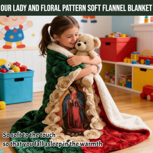 Our Lady And Floral Pattern Soft Flannel Blanket Religion Mary Soft Cover Flannel Throw Blanket Lightweight Warm Blanket For Bedroom King Full Size