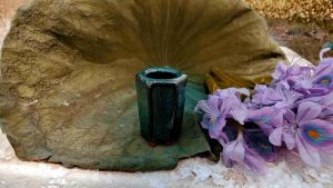 Chậu lục giác ống siêu mini Bát Tràng men xanh hoả biến