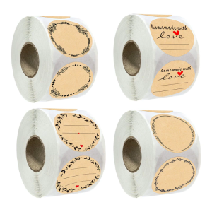 500pcs/Pack Canning Jar Bottle Kraft Brown Sticker for Apparel and Party Use Wreath Pattern Writing Round Kraft Label