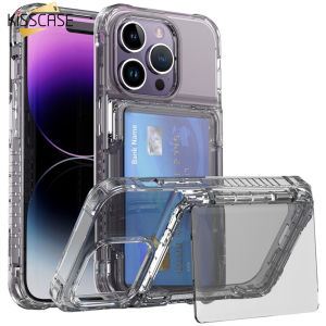 KISSCASE Flip Wallet Transparent Card Slot Holder Phone Case for iPhone15 14 Pro Max 13 12 11 14Plus Kickstand Shockproof Soft Hard Cover