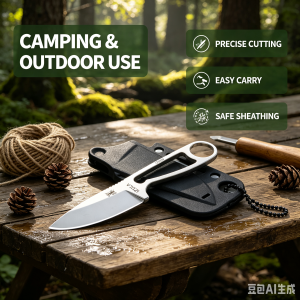 Lightweight Skeleton Neck Fixed Blade Knife with Kydex Sheath Outdoor Bushcraft Camping Emergency Cutting Tool