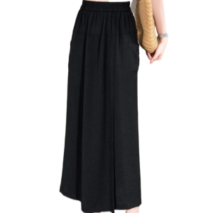 REEBO High Waist Womens Straight Palazzo Pants Thin Elastic Waist Wide Leg Split Skirt Pants Leisure Pure Color Baggy Trousers With Pockets Summer