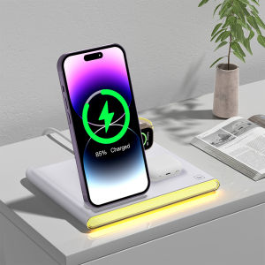 4 In 1 Wireless Charger Stand LED Night Light Foldable Fast Charging Station Dock For iPhone Samsung Galaxy Apple Watch Airpods