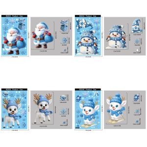 FENGIA 4 Sheets Waterproof Christmas Static Cling Decal Removable Static DIY Xmas Party Door Stickers Snowman Decorative Stickers Glass Window Sticker Festive Decorations