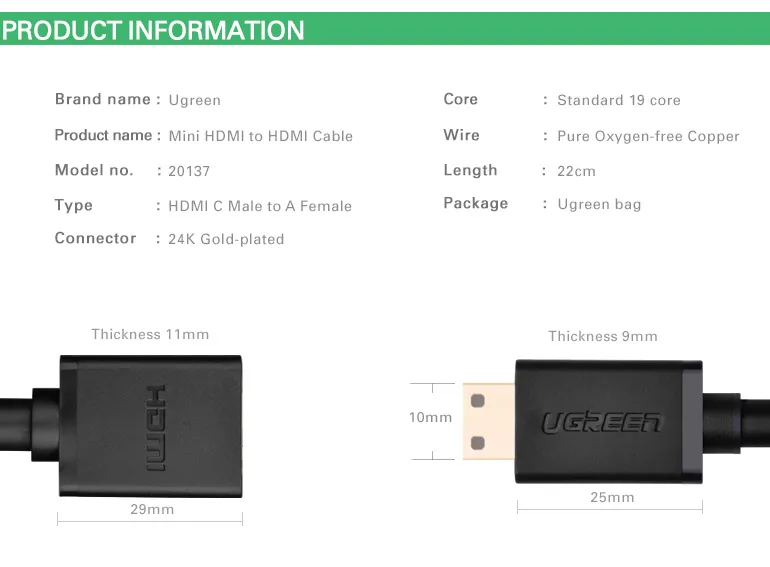 UGREEN 4K Micro HDMI to HDMI Cable 6.6FT, Aluminum Shell Braided 18Gbps 4K  60Hz HDR 3D ARC Compatible with GoPro Hero 7 6 5 Raspberry Pi 5 Portable