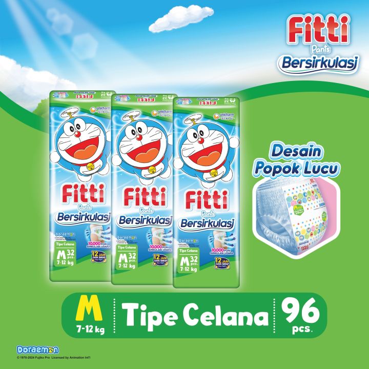 FITTI Pants M32 - Karton Isi 3 pack [Exclusive Online] | 7-12 kg | isi 96 pcs | Popok Bayi Tipe Celana dari UNICHARM