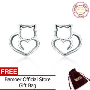 BAMOER Free Shpping Hot Sale Authentic 925 Sterling Silver Cute Cat Small Stud Earrings for Women Fashion Sterling Silver Jewelry SCE271