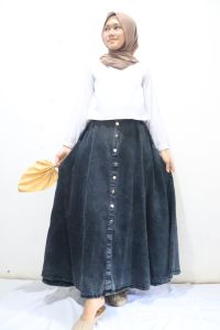 { MY STOR SABRINA FASHION } ROK BUTTON FABIAN / Rok Kancing Depan Jeans Panjang Jumbo Wanita Terbaru 2021 / Skirt Button High Waist Ori /Rok Jeans wanita Panjang kekinian /Rok / rok jeans wanita panajng