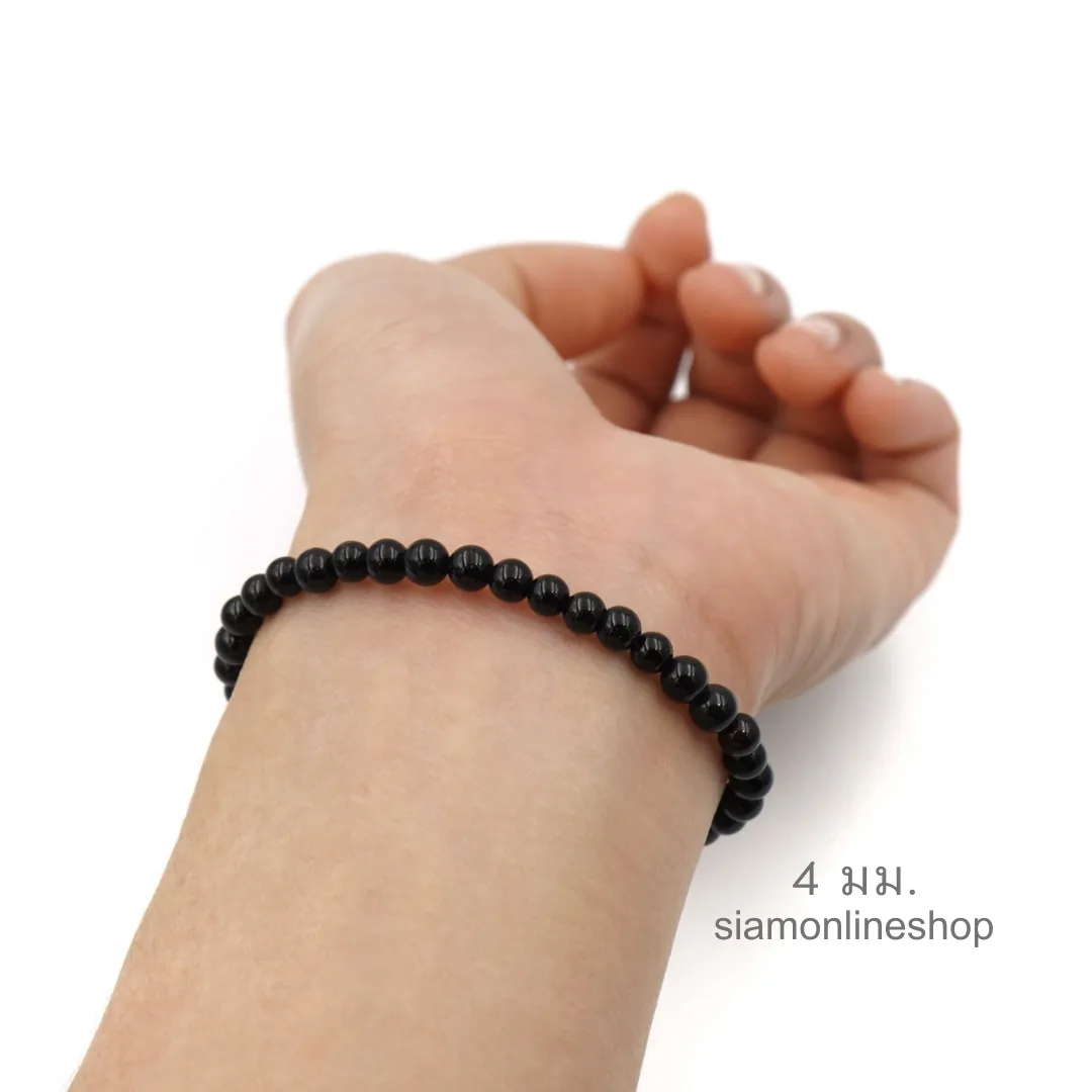 BLACK OPAL หินแบล็คโอปอล เลือกขนาดเม็ดหินได้ ( 4/6/8/10/12/14 มม.) หินแห่งความหวัง สร้อยข้อมือหินนำโชค