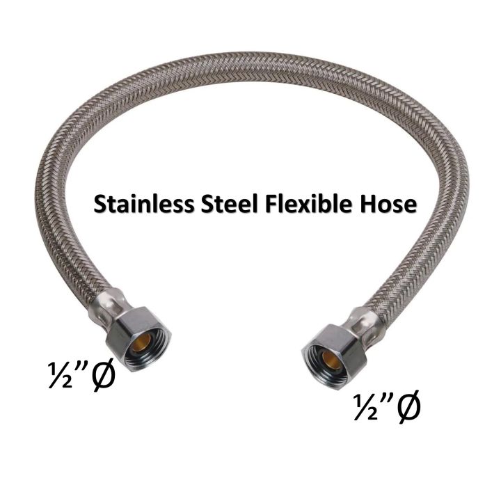 Flexible Hose Stainless 1/2 inch X 1/2 inch Heavy Duty - for Lavatory ...