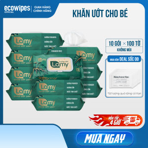 Thùng 10 gói khăn ướt LAMY 100 tờ không chất tẩy trắng không cồn không paraben