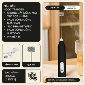 Máy đánh trứng que tạo bọt cà phê cầm tay chạy điện sạc USB 3 tốc độ siêu tiện lợi