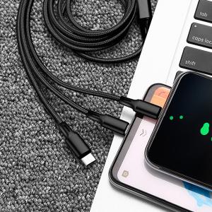 3 In 1 USB Charging Cable Multi Charging Port Fast Charger Cord for Type C/Android/iphone Multiple Phone Cable