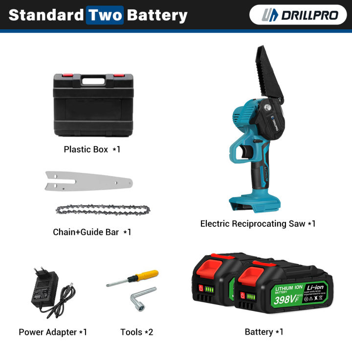 Drillpro Rechargeable Battery Chain Saw Cordless Chainsaw Pruning