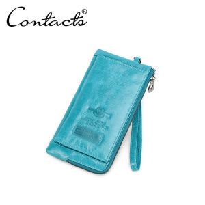 CONTACTS Genuine Leather Wallet Clutch Fashion Card Holder Long Wallets Zipper Strap Coin Purse Wallets