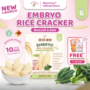 Halal MommyJ® Embryo Rice Cracker Broccoli & Kale 40g | 10 Sachets/Box | Baby Snack 6M+