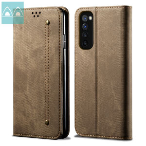 For OPPO Reno 4 Pro (4G) Case Fashion Retro Jeans Style Magnet Flip Leather Protective Case with Stand Card Slots Casing