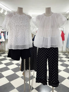 Đen/ Trắng Tơ hoa nhí rũ nhẹ mát Có lót Áo babydoll cổ yếm xếp ly cách điệu hở vai tay xuyên thấu gợi cảm nữ tính nhẹ nhàng PAMI TOP