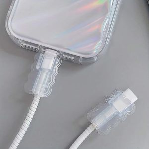 CHUN053634 5Pcs Transparent Data Cable Protector Double Layered Waves Anti-Breakage Data Cable Sleeves  Wear-resistant Flexible Cord Management Cover