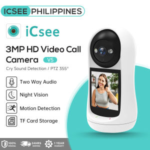 ICSEE V5 Video Calling Smart CCTV Camera 3MP PTZ Wifi with 2.8 Inch IPS Screen Baby Cry Sound Detection Baby Monitor Home Security IP Camera