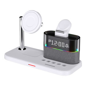 【✅SG Seller✅】RICHMENT 5 in 1 Wireless Charging Dock Station 15W Fast Charger Magnetic Wireless Charger Stand with RGB Alarm with Clock Stand Holder for iPhone15 14 13 12Pro iWatch 8/7 Airpods & Smartphone (Not incudled QC3.0 Adapter) (with FREE SHIPPING)