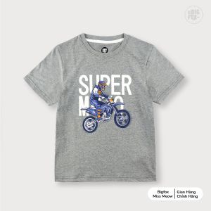 Áo bé trai cộc tay size đại BIGFOX - MISS MEOW mặc mùa hè vải cotton mềm mịn in SUPER MOTO cỡ trẻ em 34567891011 tuổi
