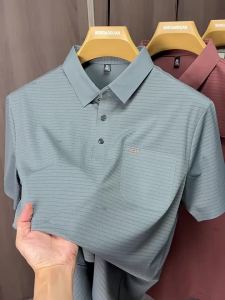 Trend Printed Short Sleeved Polo Shirt Summer Ice Silk Breathable MenS Striped Casual Pocket Polo For Men Formal Wear