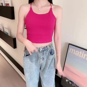 เสื้อแขนกุดแบบห้อยคอสำหรับผู้หญิง บราในตัว หลังเปิด ช่วยซ่อนรูปทรงข้าง รูปแบบกระชับ