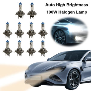【New Arrival】 10Pcs H4 Halogen Headlight Bulbs 12V 100W Car Halogen Headlight 6000K Auto Halogen Light Bulb 2500LM High Low Beam