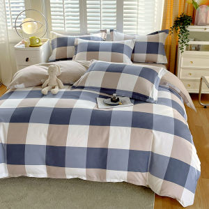 Soft Color Block Checkered Bedding Set Comfy 100% Washed Cotton Blue Plaid Duvet Cover Set King Queen Size Comforter Cover Sheet2026