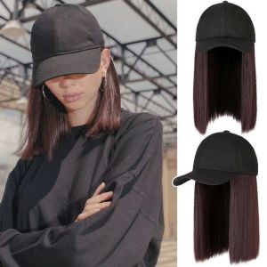 EASYEAH Sun Hat Hat Synthetic Wig Hair Extension With Baseball Cap Hat Wig High Temperature Wire Short BOB Hair Women