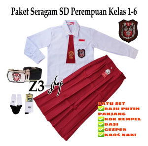 setelan seragam sekolah SD merah putih perempuan lengan panjang dan lengan pendek kelas 1-6 SD paket lengkap