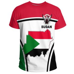 Sudan Flag & Coat of Arms Graphic Tee Summer Casual Pullover Mens Fashion Loose T-shirts Boy Oversized Short Sleeves Tops