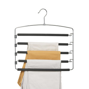 5 in 1 Stainless Steel Pants Hanger Multi Layer 5-Tier Layers Non-Slip Padded Foam Swing Arm Space Saving Clothes Hangers EVA