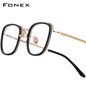 FONEX Acetate Titanium Glasses Frame Men Brand Design Vintage Retro Square Eyeglasses Women Full-Rim Japanese High-Quality Spectacles Custom Myopia Optical Prescription Eyewear 85730