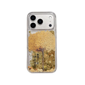 Gold Icons Tree Quicksand Cover 17 Pro Max Case for iPhone 16 15 Pro Dynamic Liquid Money Brilliant Moving Sand Clear Hard Funda