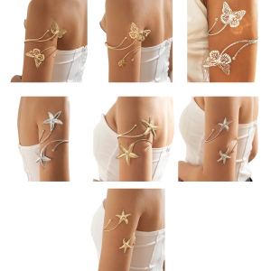 Adjustable Opening Women’s Arm Cuff Bracelet Punk Starfish Charm Geometric Iron Gold Tone