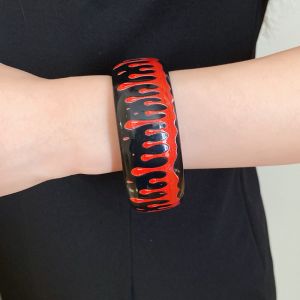 GOXBERK Pumpkin Skull Halloween Acrylic Bangle Europe American Style Ghost/Spider Web/Bat Hand Ring Exaggerated Minority Design Halloween Wide Bracelet Halloween Gift