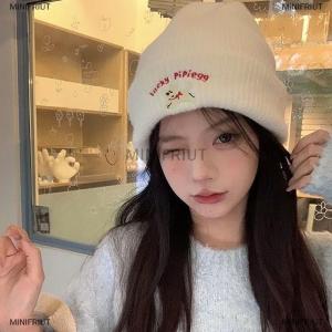 [COD] MINIFRIUT Big Head Circumference Cute Embroidered Letters Puppy Autumn And Winter Womens Warm Knitted Thickeneded Windproof Woolen Hat