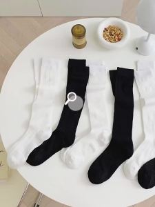 Harajuku Phụ Stocking Đầu Gối Cao Vớ Đen Trắng Rắn Màu Thời Trang R Dài Vớ Thoáng Khí Lưới Cô Gái Vớ