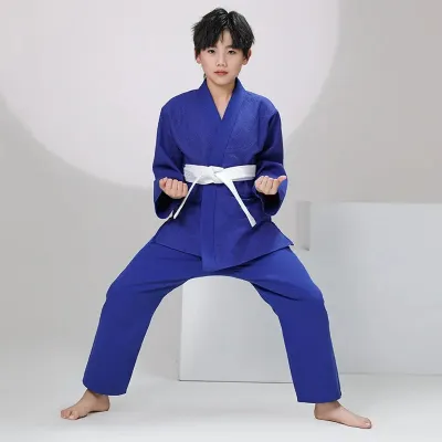 Single Weave Judo Gi 450 GSMS Juodgi for Competition or Training Judo Kimono Pant White and Blue Free White Belt