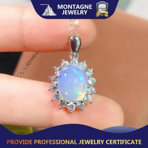 Montagne Jewelry 925 Silver Necklace Crystal Inset Design 806 Fine Jewellery Natural 9x12mm Opal Pendant Necklace
