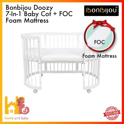 Bonbijou Doozy 7-In-1 Baby Cot (One year warranty) (Foc : Delivery and Assemble) + FOC foam mattress