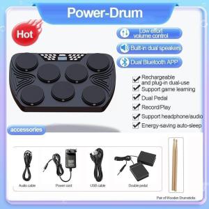 【BOLT】Multifunction Electronic Drum Set – 7 Velocity-Sensitive Pads Portable Tabletop Drum with Built-in 2 Speakers